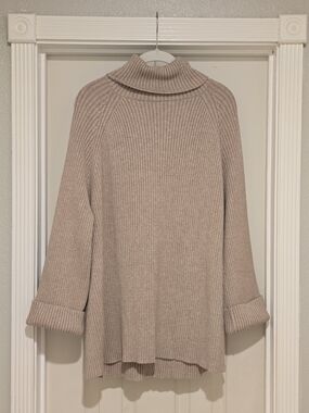 Cozy Ribbed Turtleneck Sweater - Beige Taupe